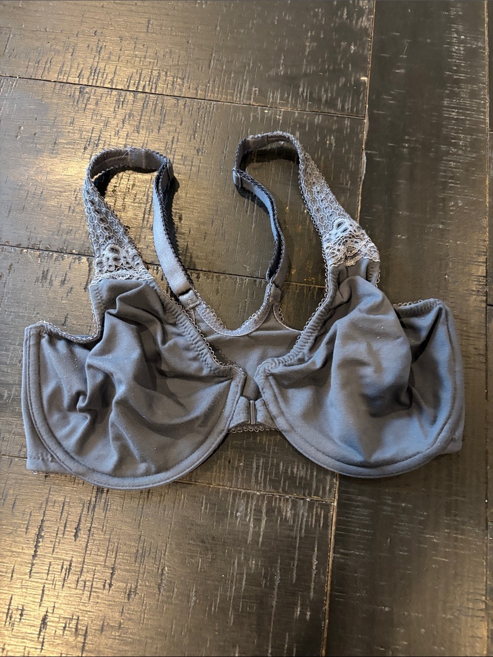 Wacoal Gray Blue Full Coverage Lace-Trim Underwire Bra 32DD Racerback